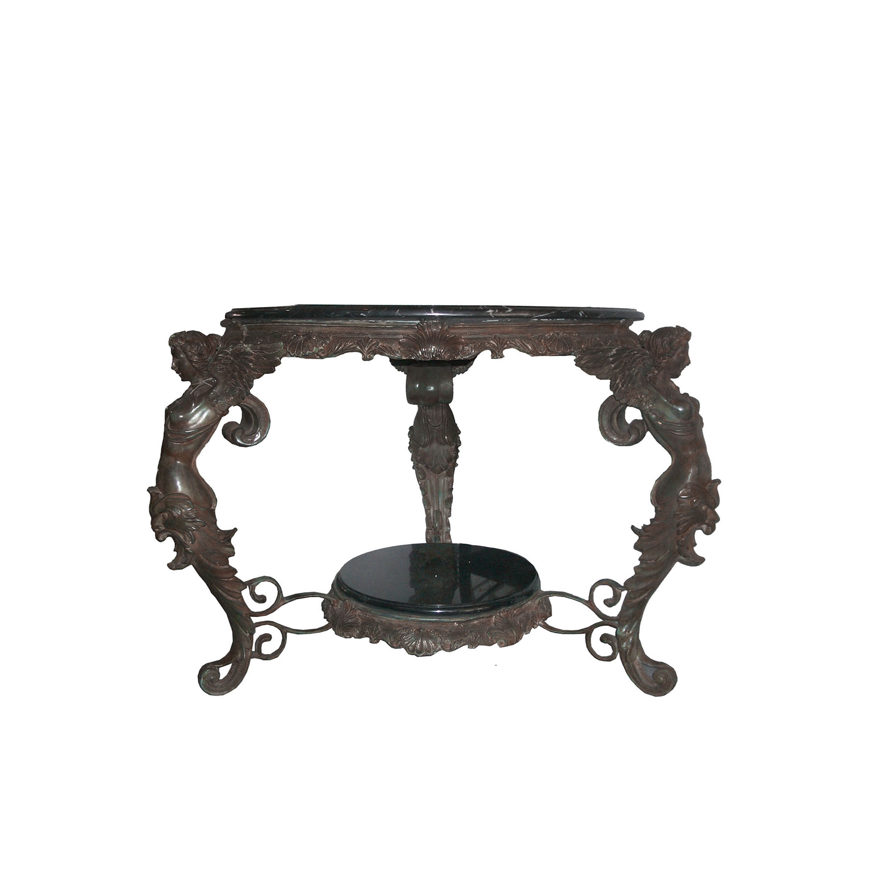 Bronze Caryatid Table with Marble Surface