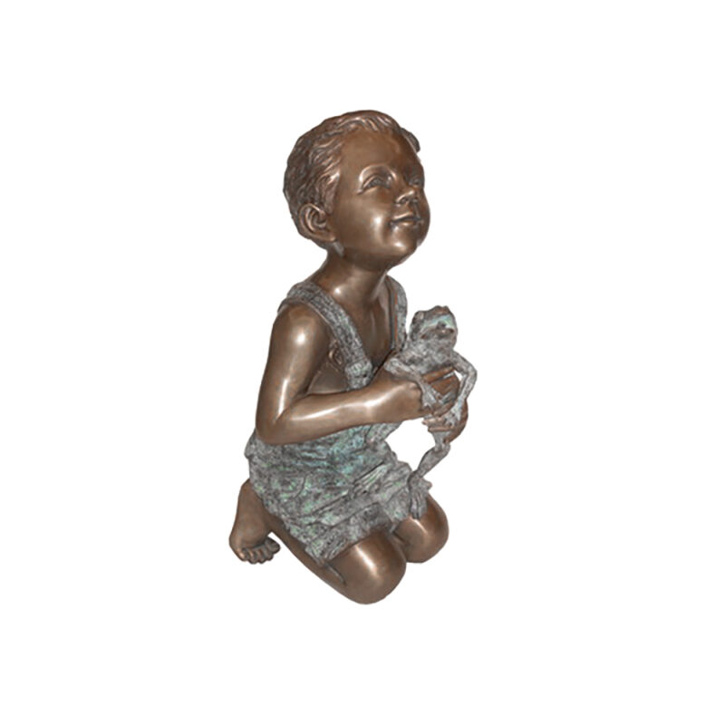 SRB706040 Bronze Boy holding Frog Sculpture by Metropolitan Galleries Inc.