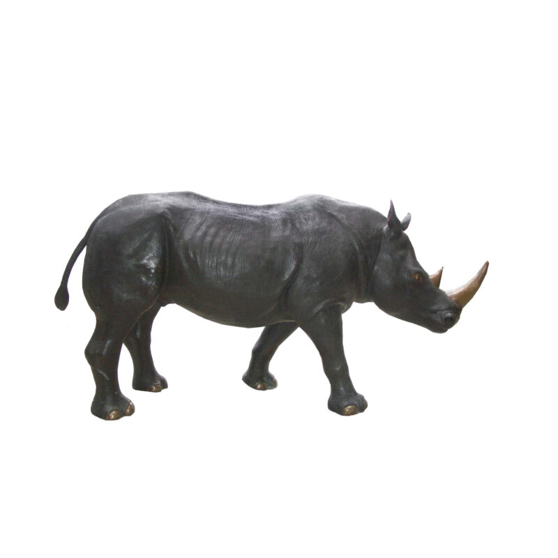 SRB706186 Bronze Large Walking Rhinoceros Sculpture by Metropolitan Galleries Inc