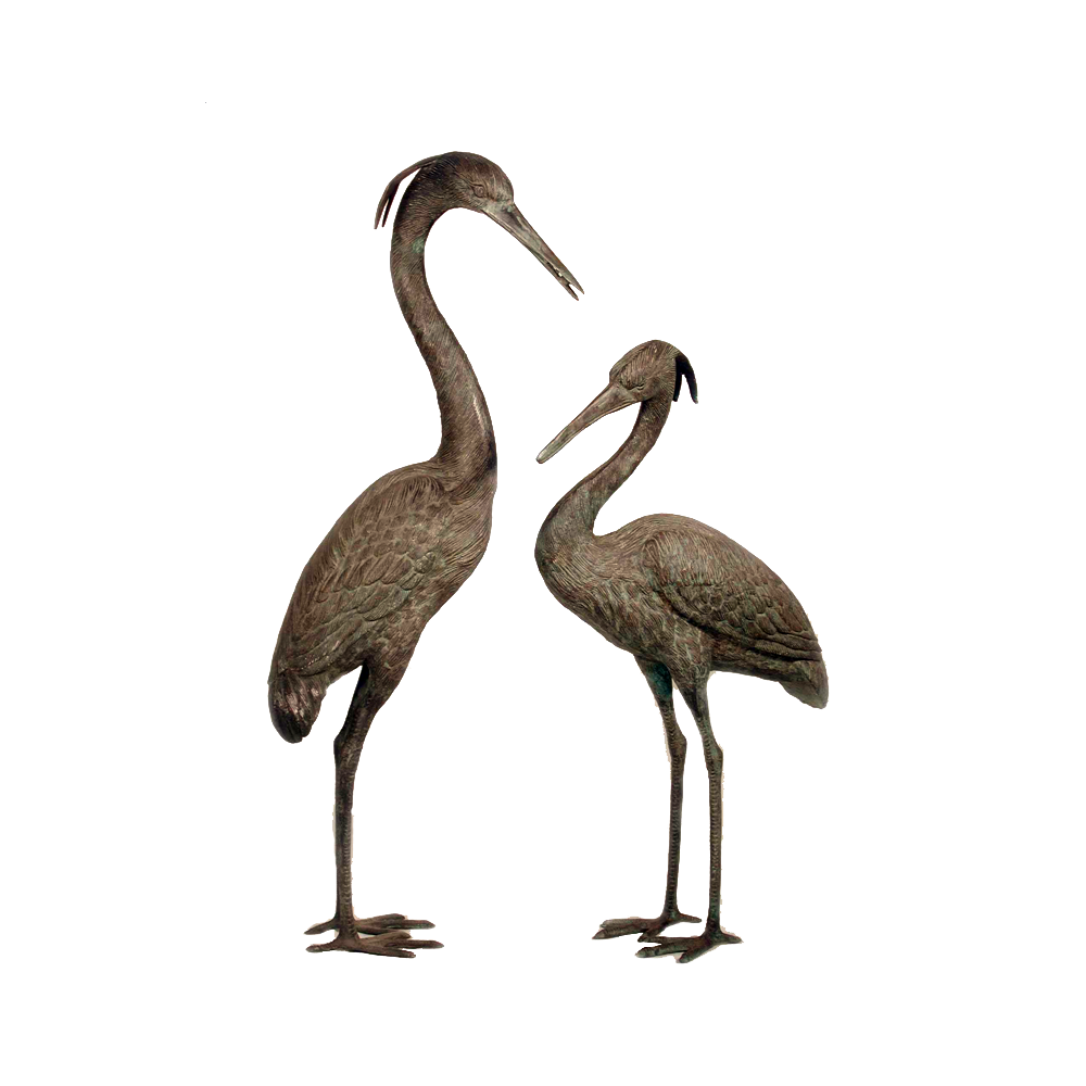 Bronze Small Heron Pair Sculpture