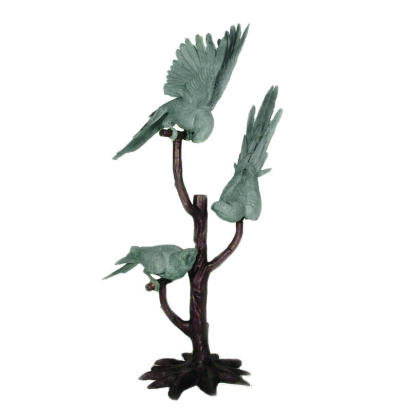 SRB028384 Bronze Three Parrots on Tree Sculpture by Metropolitan Galleries Inc