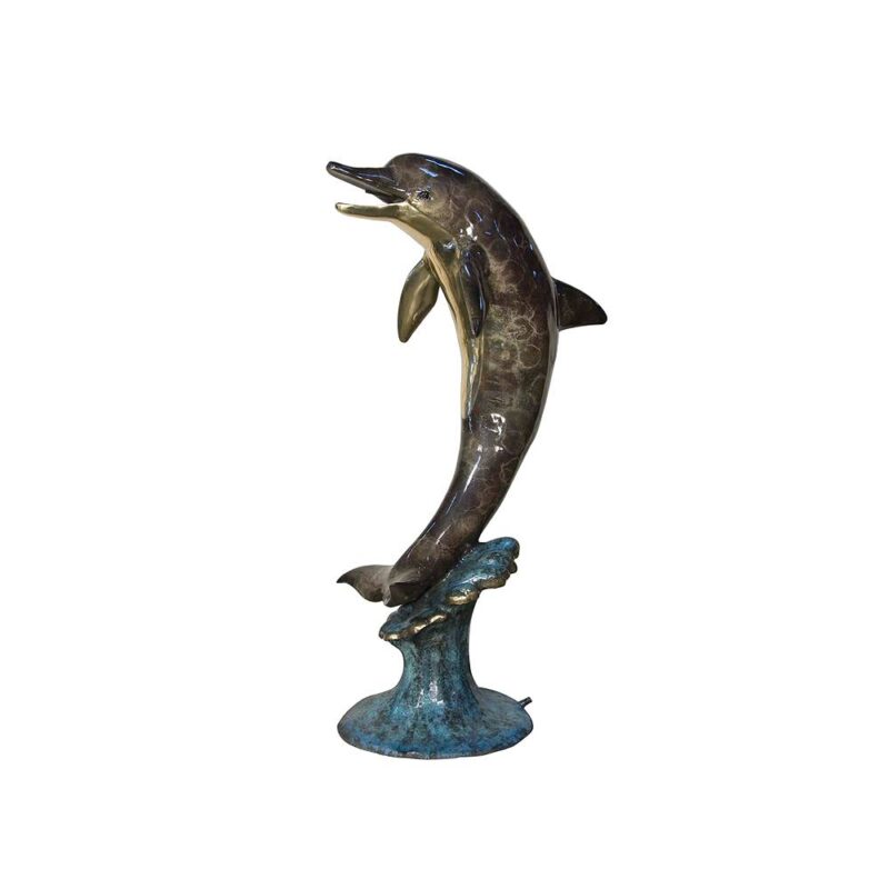 SRB050580C Bronze Color Dolphin Fountain on Wave by Metropolitan Galleries Inc.