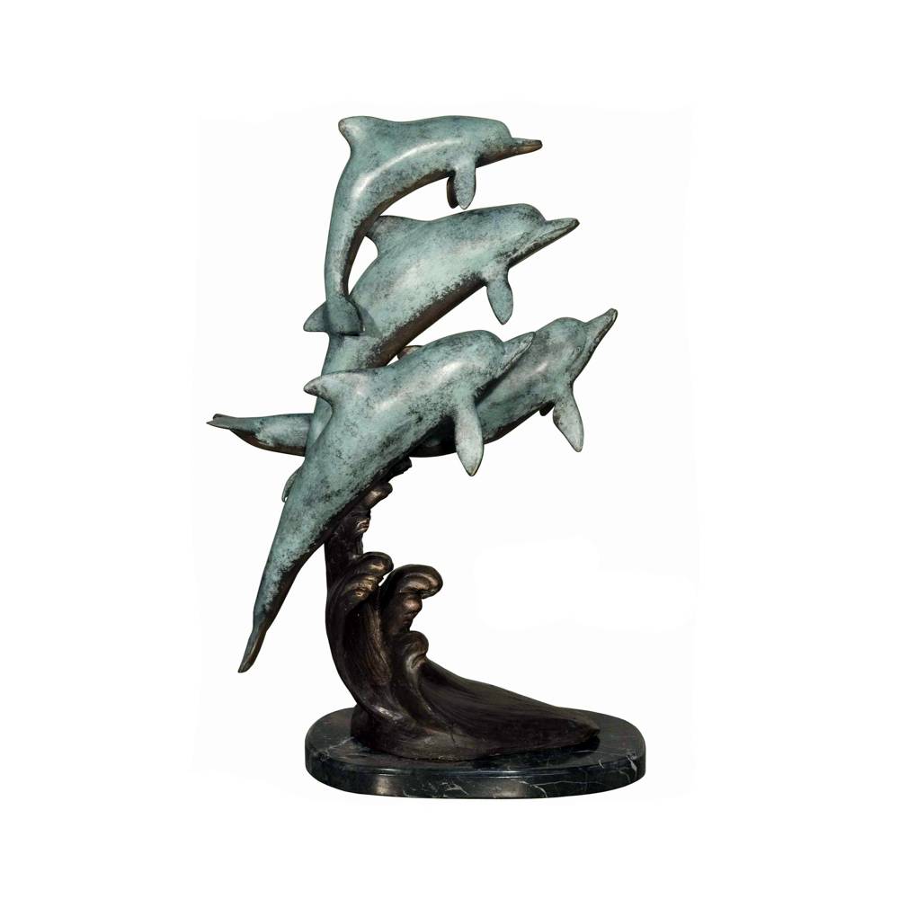 Bronze Four Dolphins on Wave Sculpture