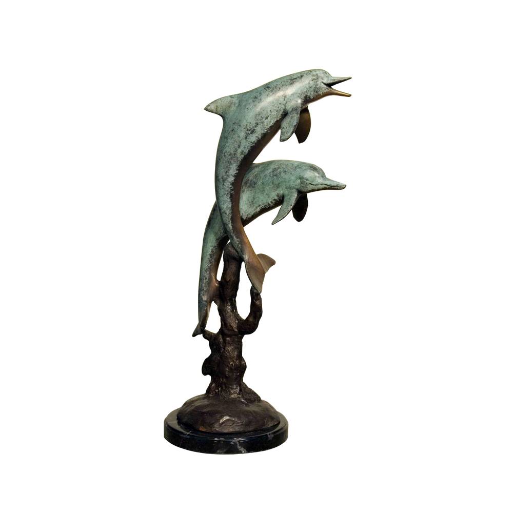 Bronze Two Dolphin on Base Sculpture