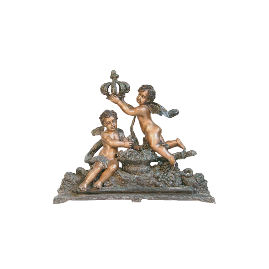 Bronze Two Cherubs with Crown Sculpture
