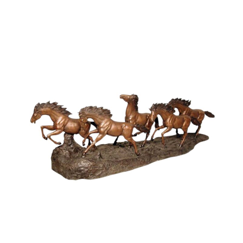 SRB057170 Bronze Five Running Horses Sculpture on Base by Metropolitan Galleries Inc