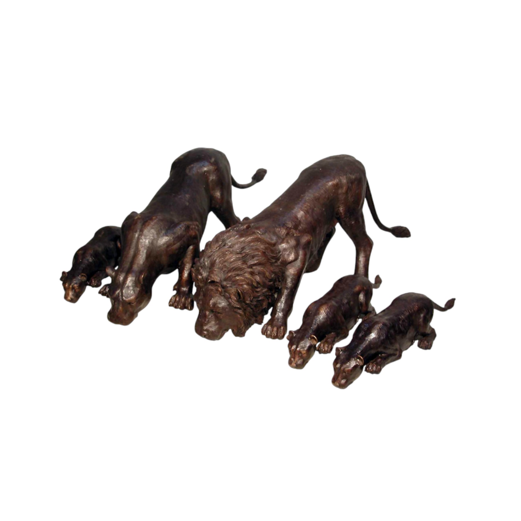 Bronze Lion Family Drinking Sculpture Set