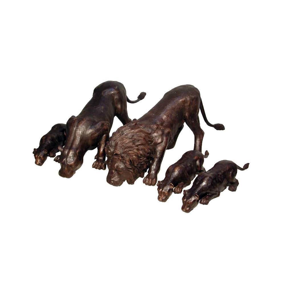 Bronze Father Lion with Family Sculpture Set