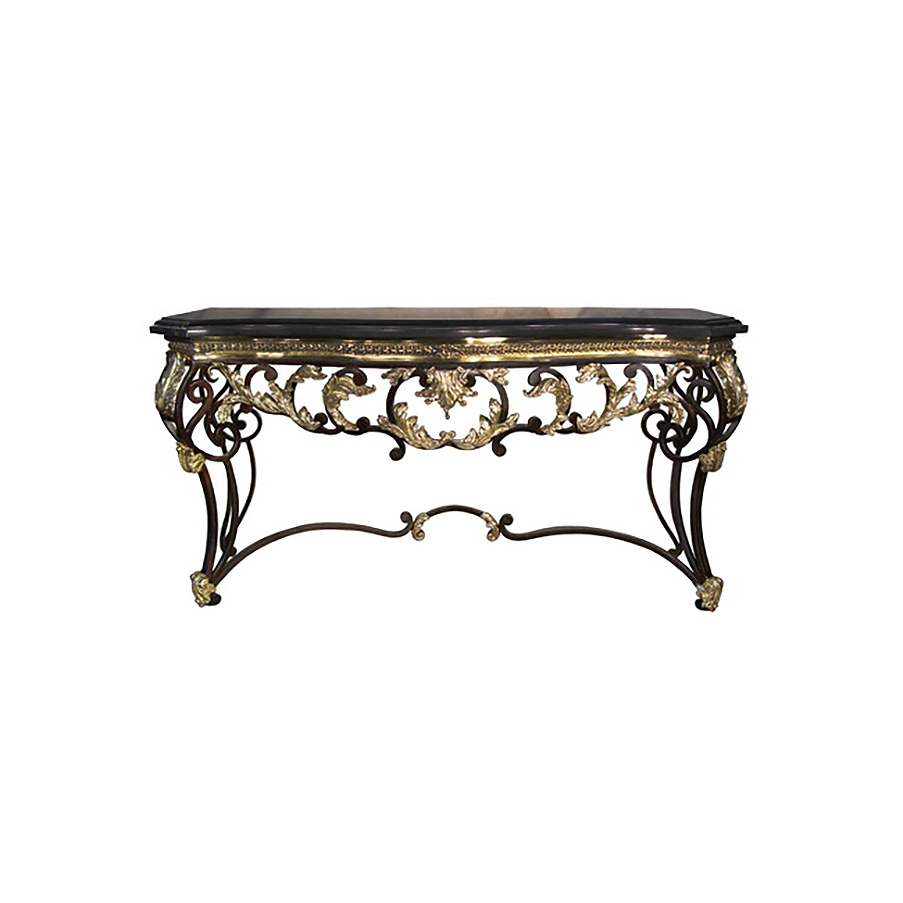 Bronze Neoclassical Console Table with Granite Surface