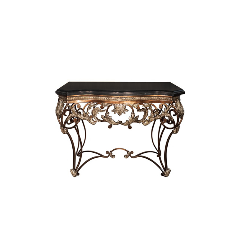 Bronze Neoclassical Short Console Table with Granite Surface