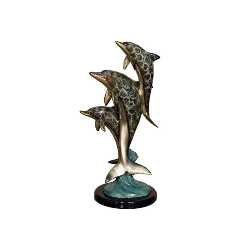 SRB089076C2 Three Darker Colorful Dolphins on Marble Base Tabletop Sculpture JPG