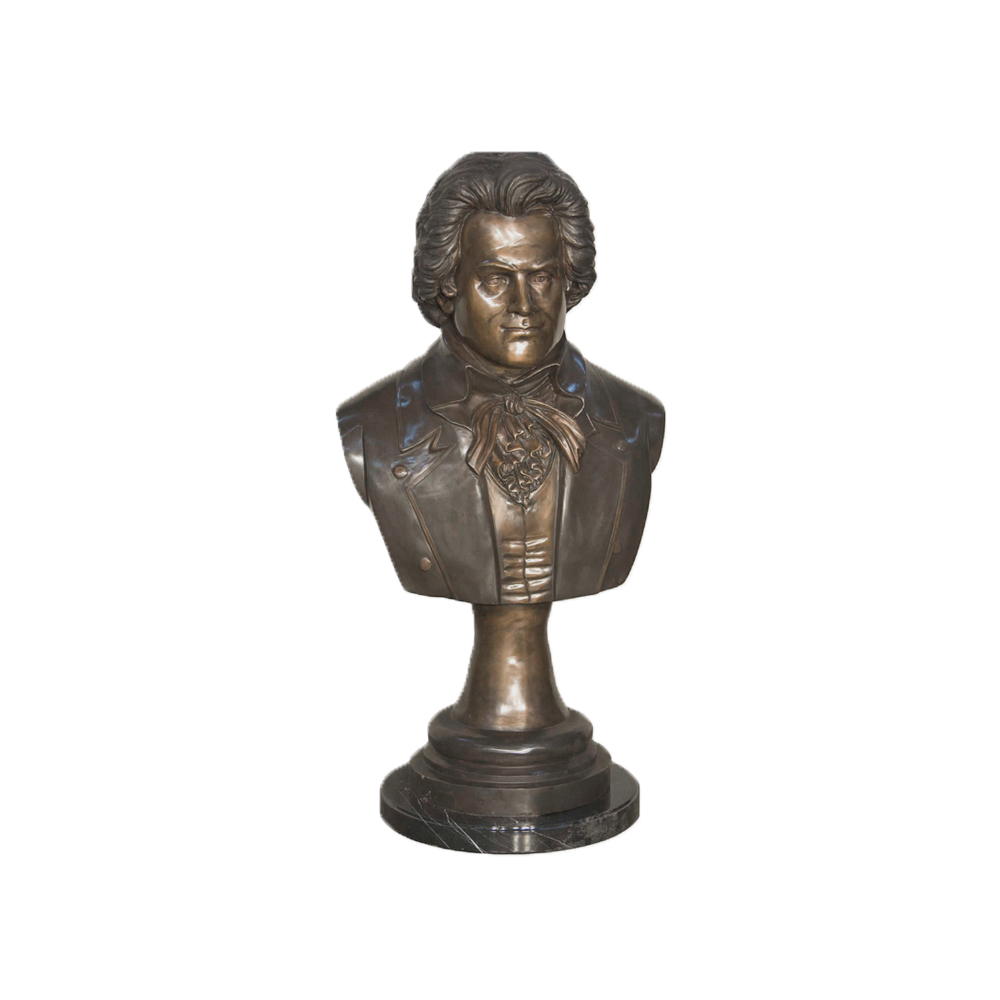 Bronze Beethoven Bust Sculpture on Marble Base