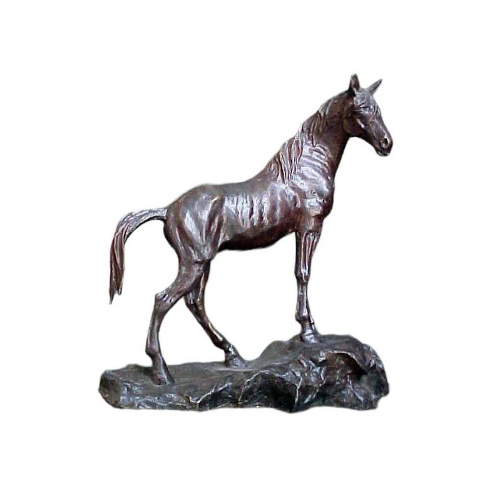 Bronze Horse Standing on Rock Table-Top