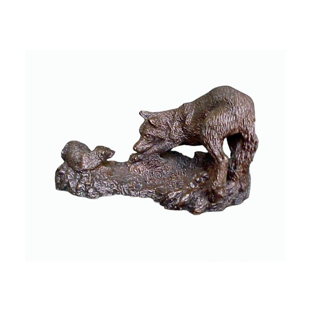 Bronze Wolf with Friend Table-Top Sculpture