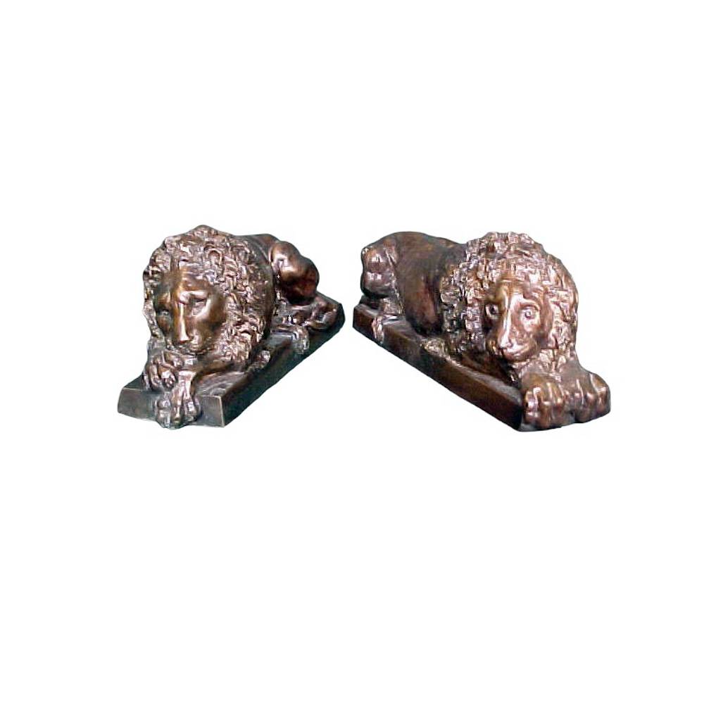 Bronze Lying Lions Pair Table-Top Sculpture