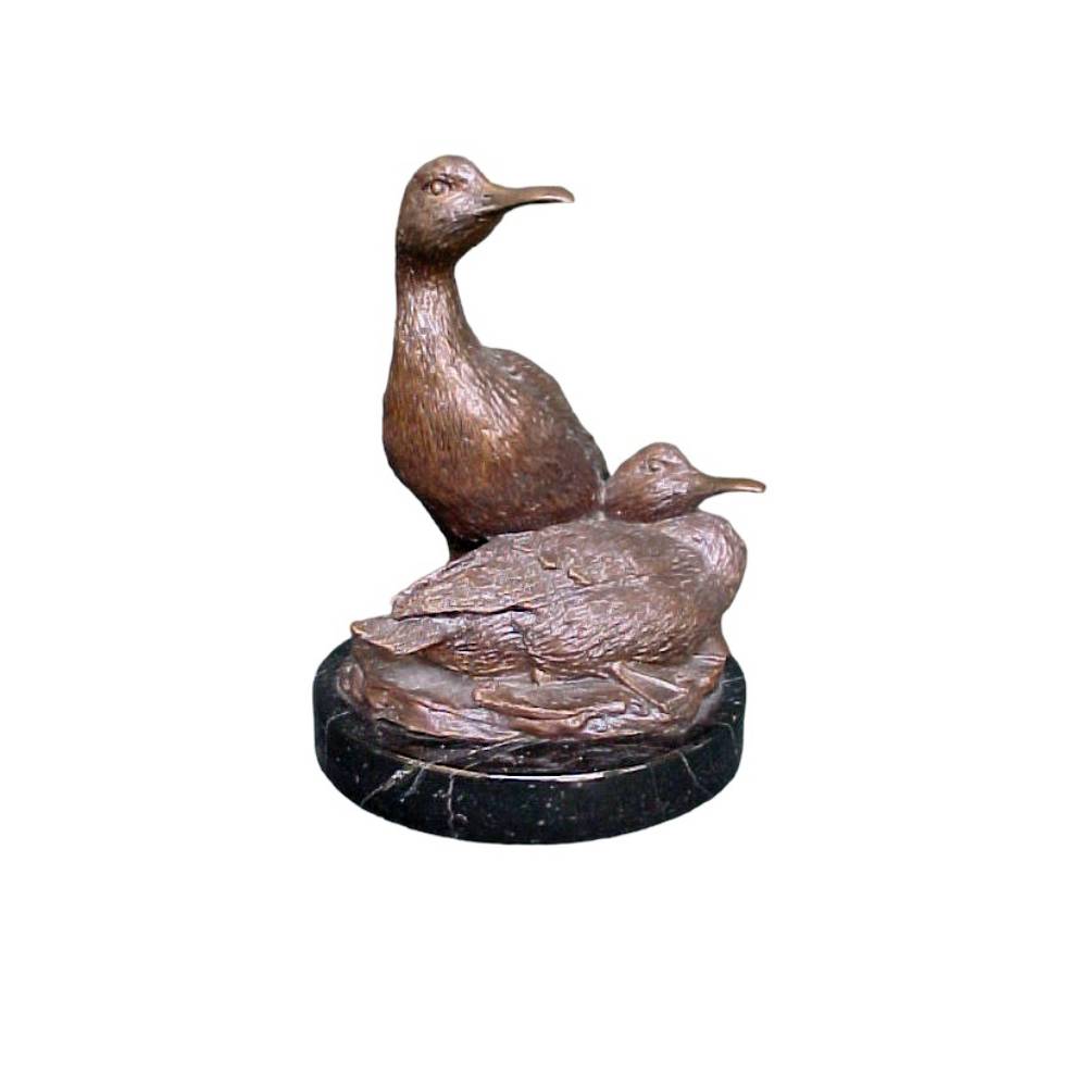 Bronze Ducks Sitting on Marble Base Table-Top