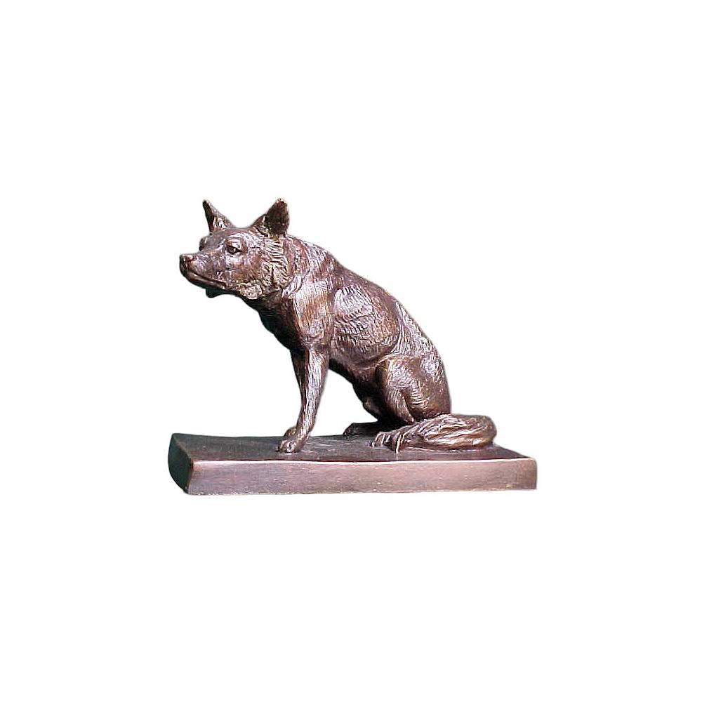 Bronze Wolf on Platform Table-Top Sculpture