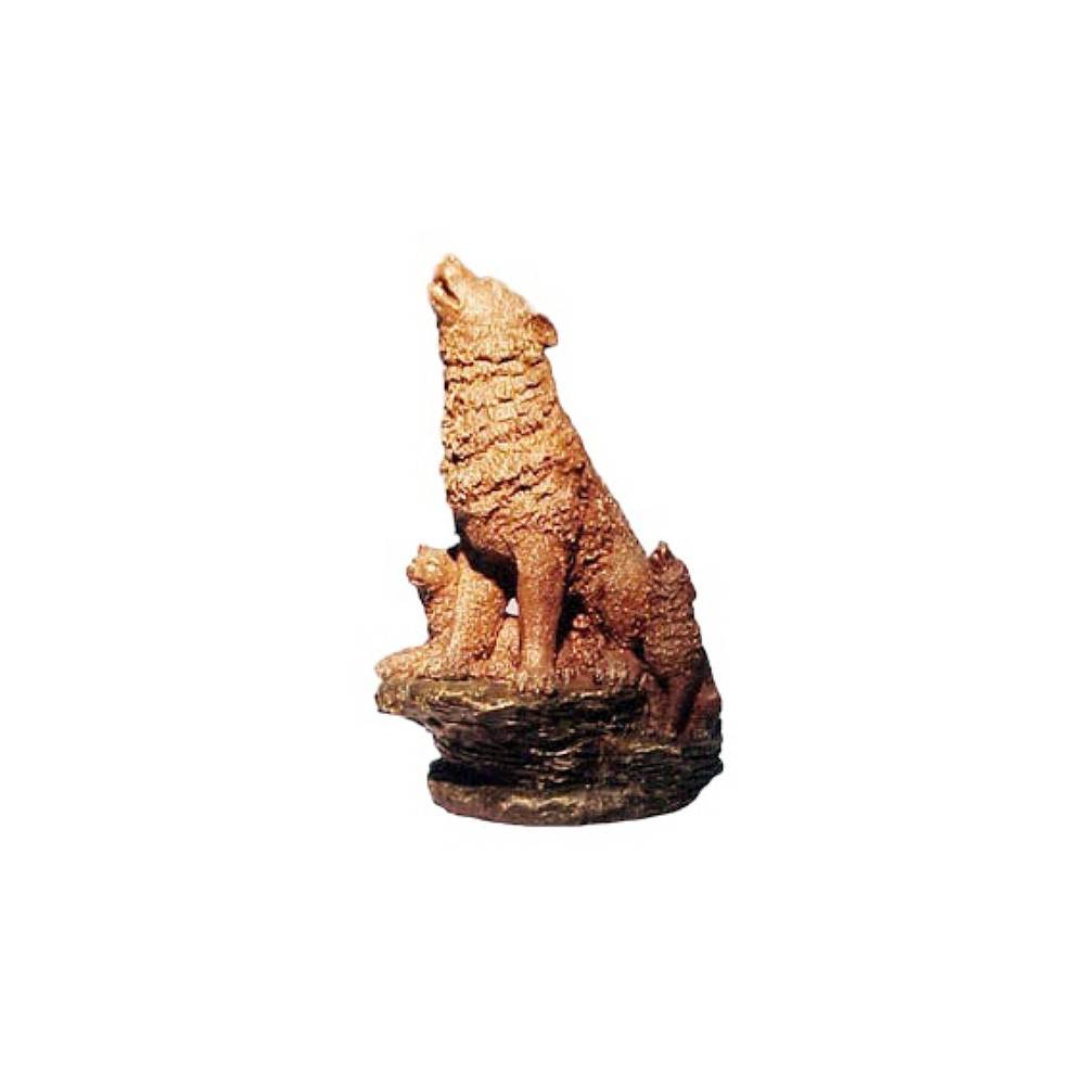Wolf Howling on Rock with Pups Table-Top Sculpture