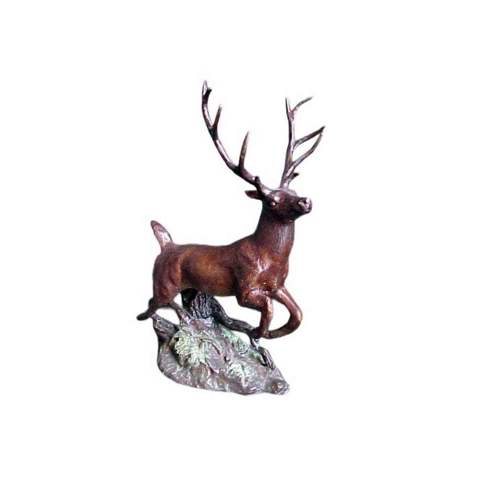 White-Tailed Deer Leaping over Rock Table-Top Sculpture
