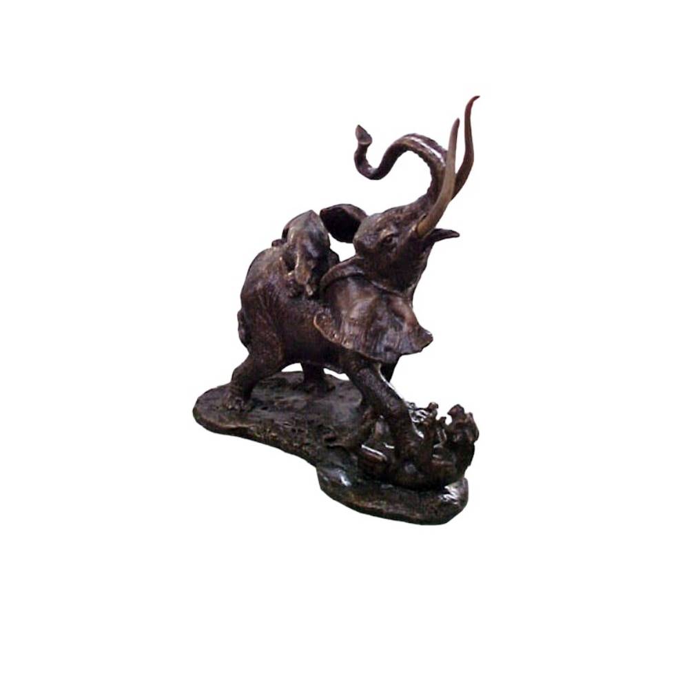 Bronze Elephant Fighting Lions Table-Top Sculpture