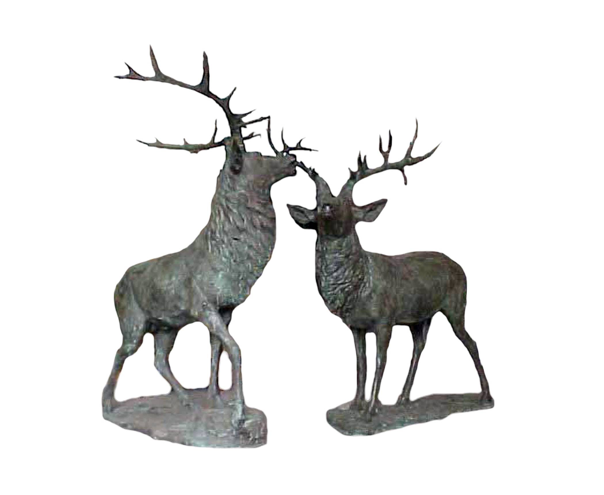 Bronze Standing Elk Pair Sculpture