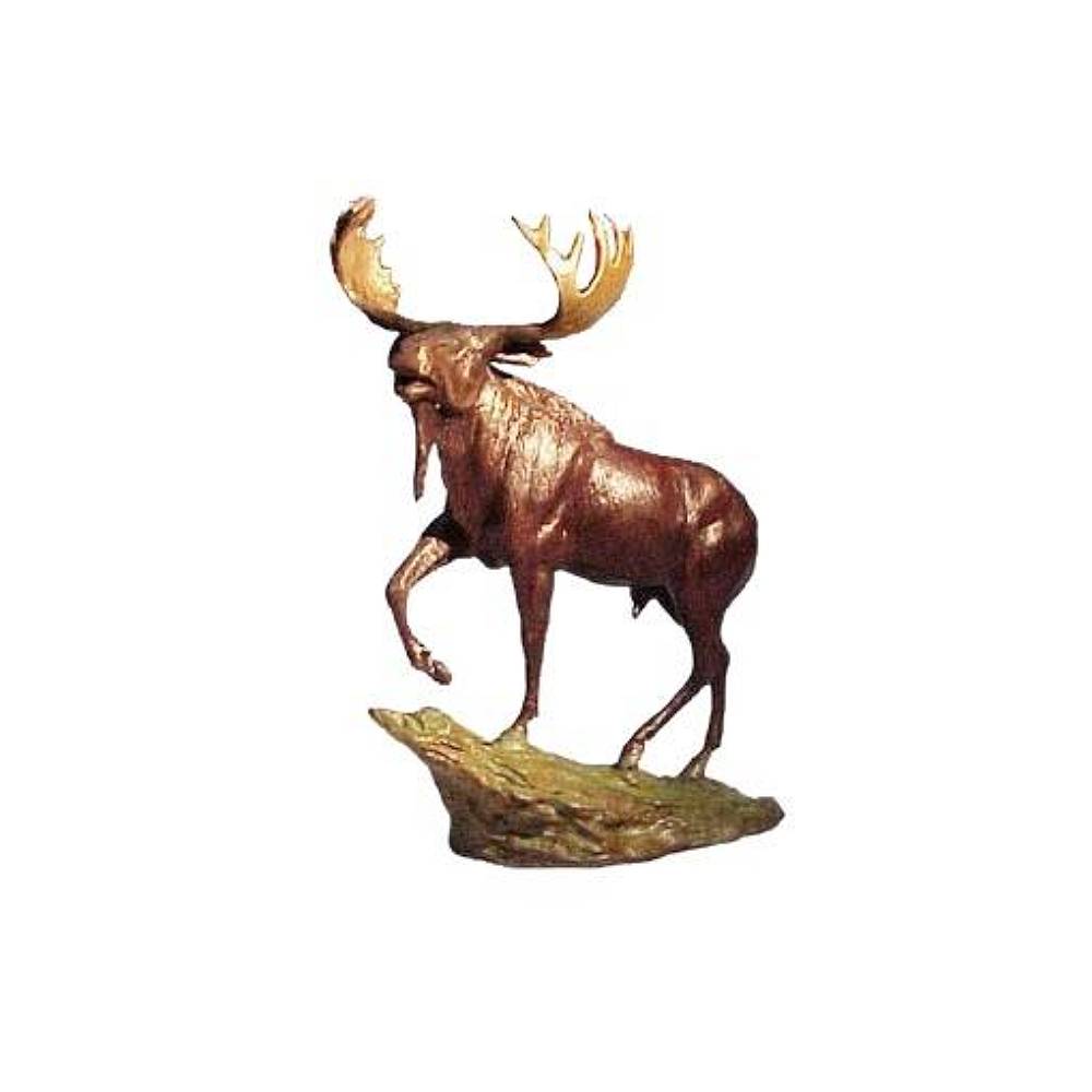Bronze Moose Standing on Rock Sculpture