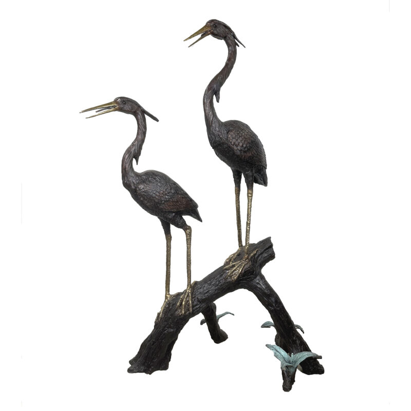 SRB097240 Bronze Two Herons on Branch Fountain Sculpture by Metropolitan Galleries Inc.