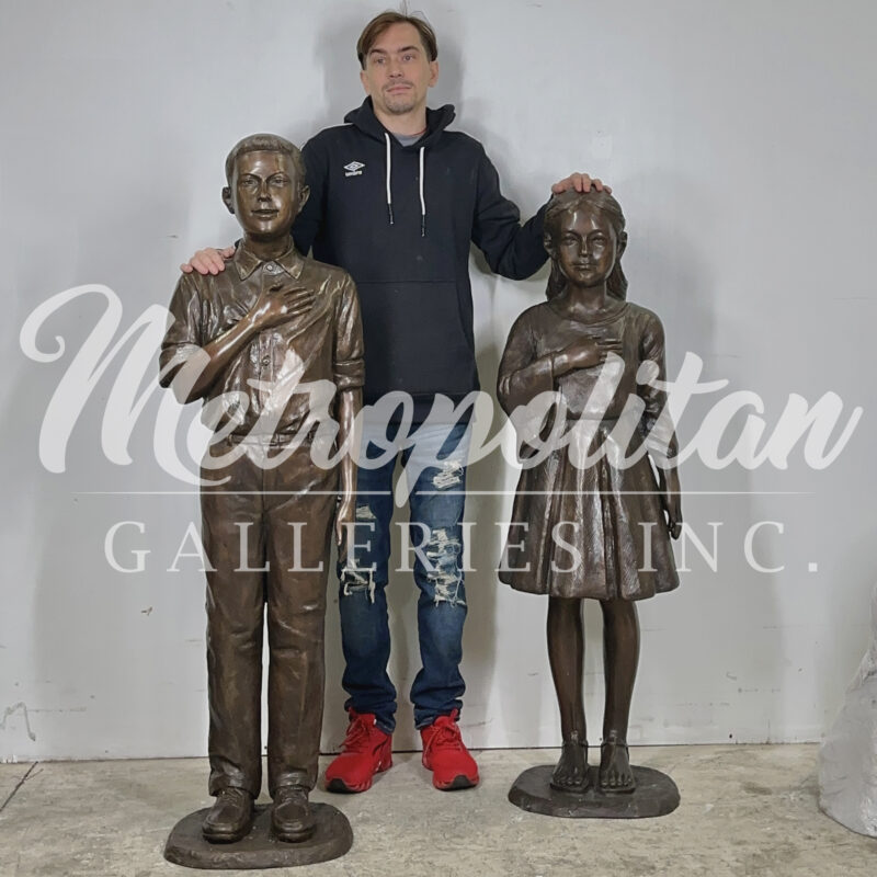 SRB099883 Bronze Boy & Girl Pledging Sculpture Set by Metropolitan Galleries Inc SCALE WM