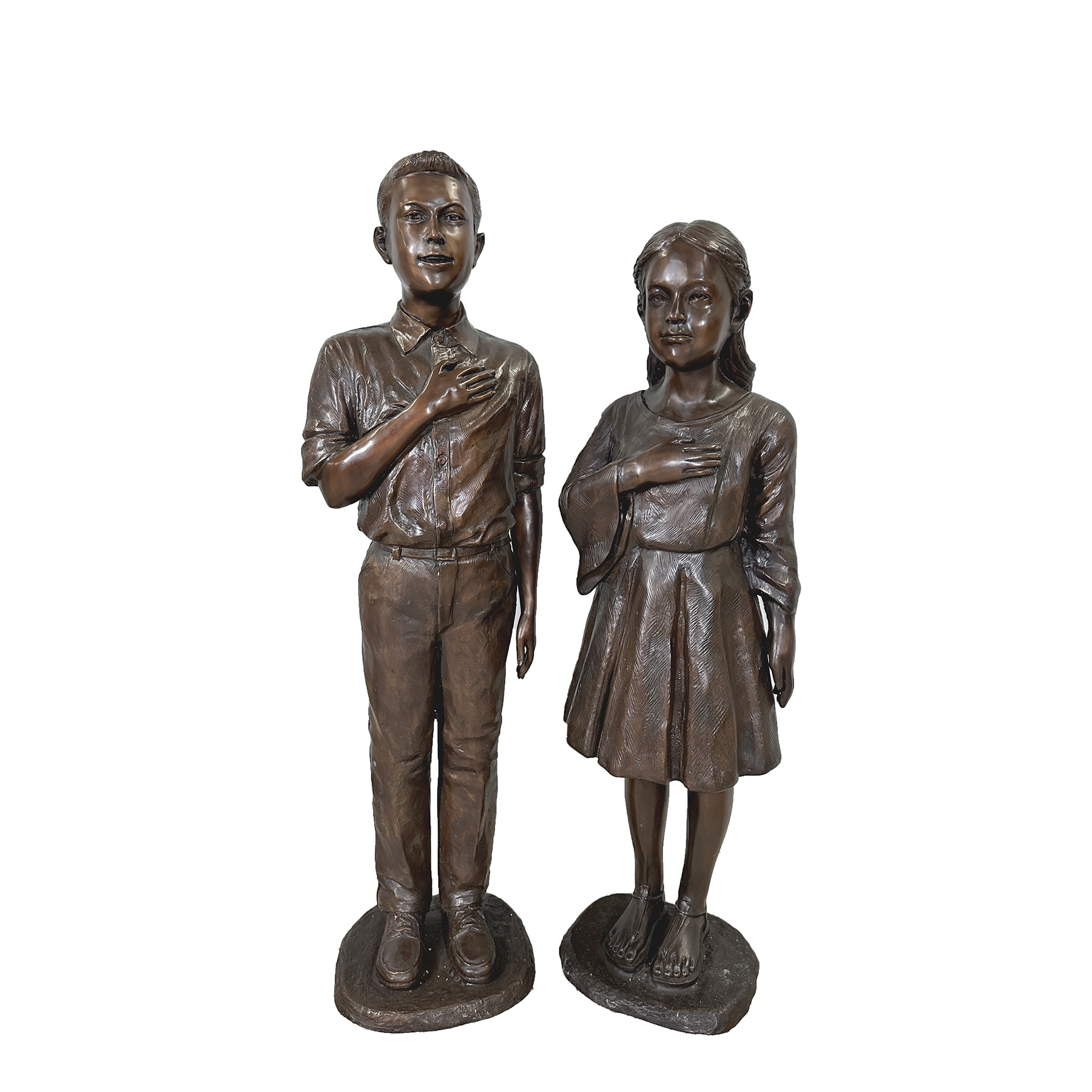 Bronze Boy & Girl Pledging Sculpture Set
