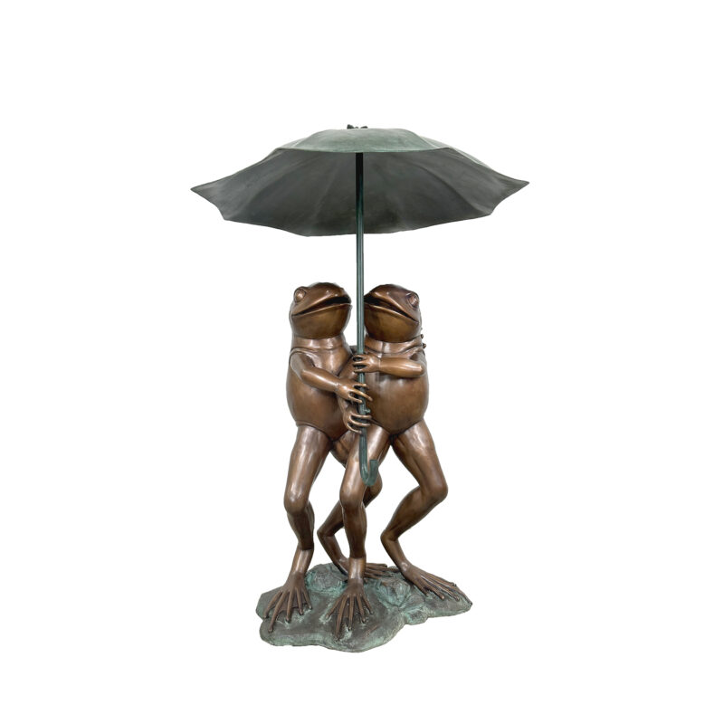 SRB40007 Bronze Two Frogs holding Umbrella Fountain Sculpture by Metropolitan Galleries Inc