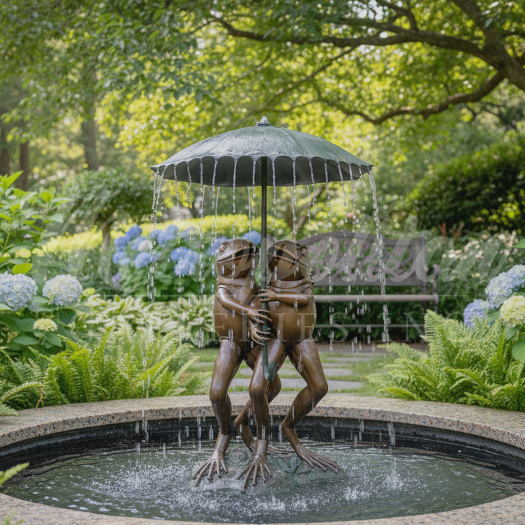 SRB40007 Bronze Two Frogs under Umbrella Fountain Sculpture by Metropolitan Galleries Inc Vignette AI WM