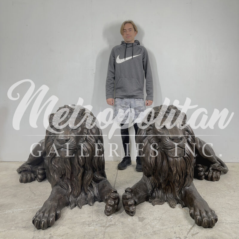 SRB702609 Bronze Lying Lions Sculpture Set by Metropolitan Galleries Inc SCALE WM