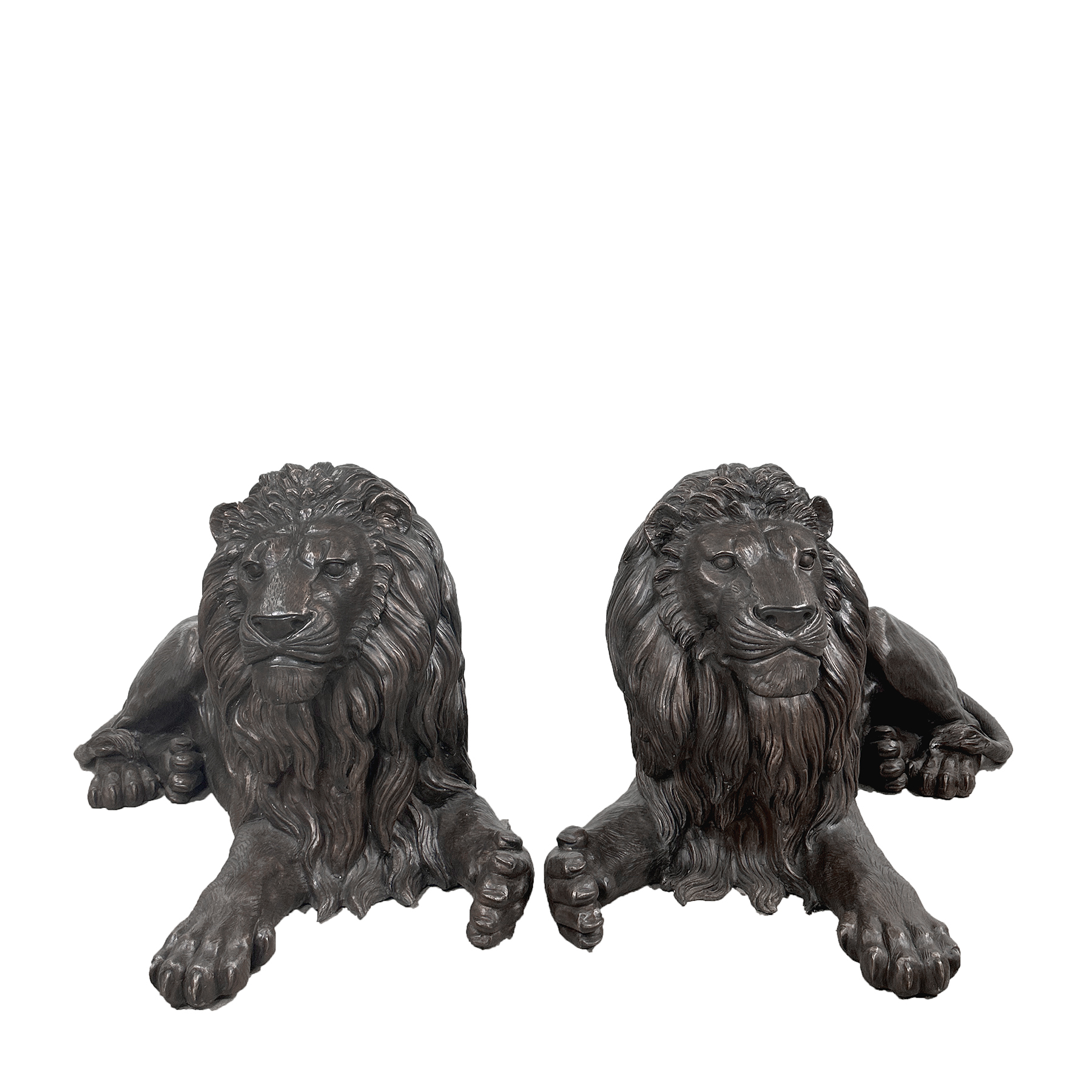 Bronze Lying Lion Sculpture Pair