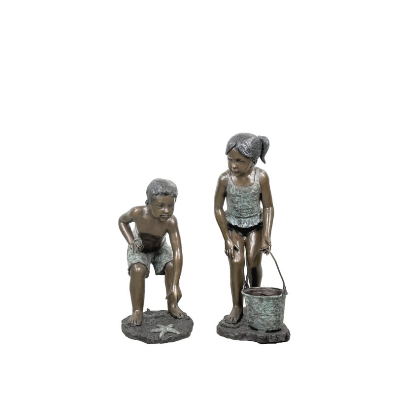 SRB705315-16 Bronze Beach Boy & Girl Fountain Sculpture Set by Metropolitan Galleries Inc
