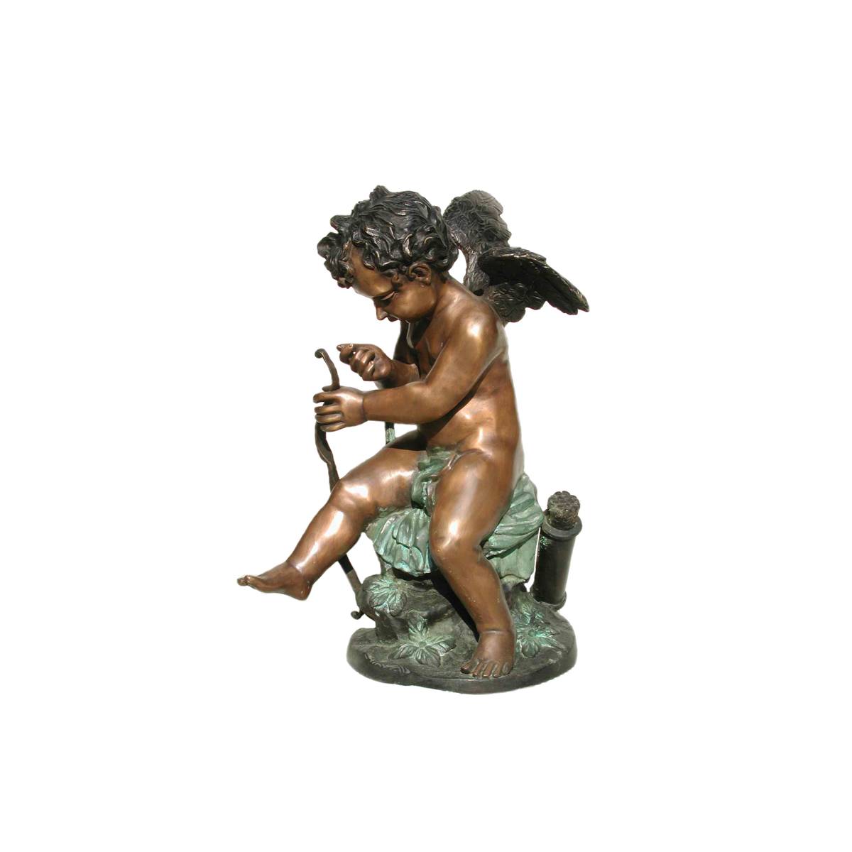Bronze Cupid on Rock Sculpture