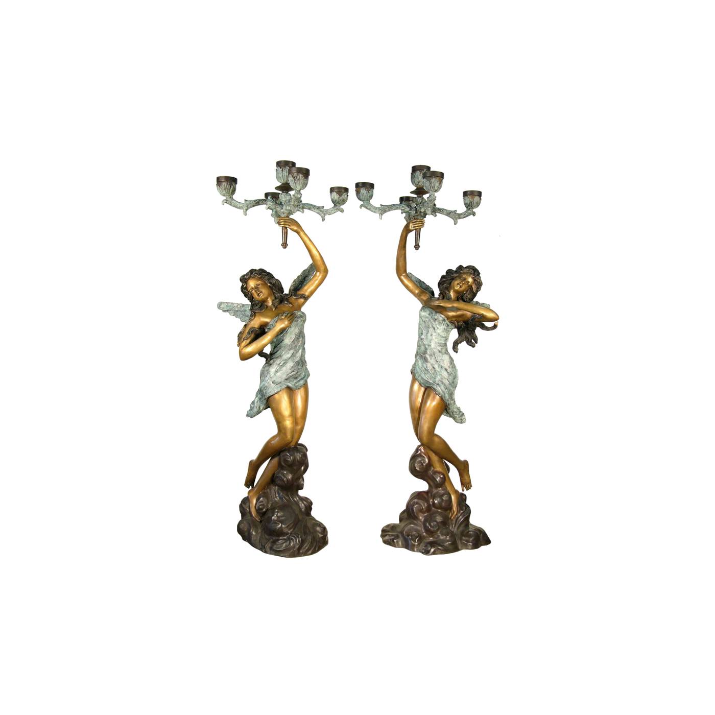 Bronze Fairy Lamp Sculpture Pair