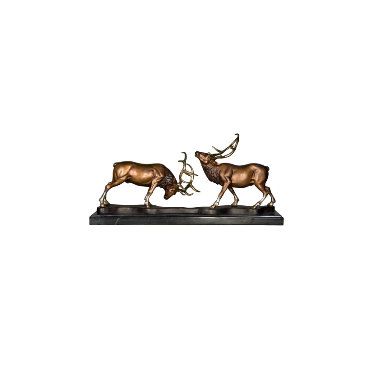Bronze Two Deer Fighting on Marble Base Sculpture