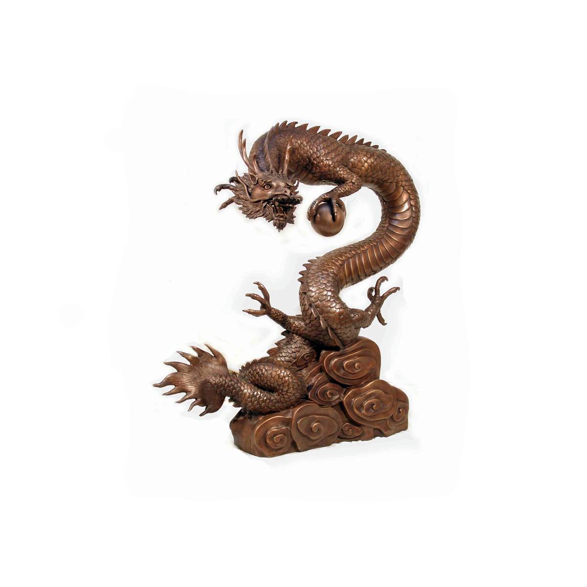 Bronze Dragon Holding Ball on Rock Sculpture