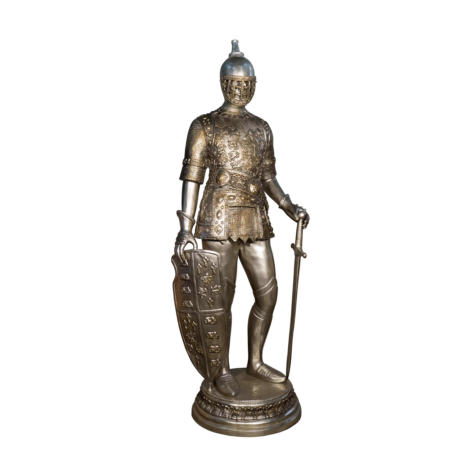 Bronze Knight with Shield Sculpture