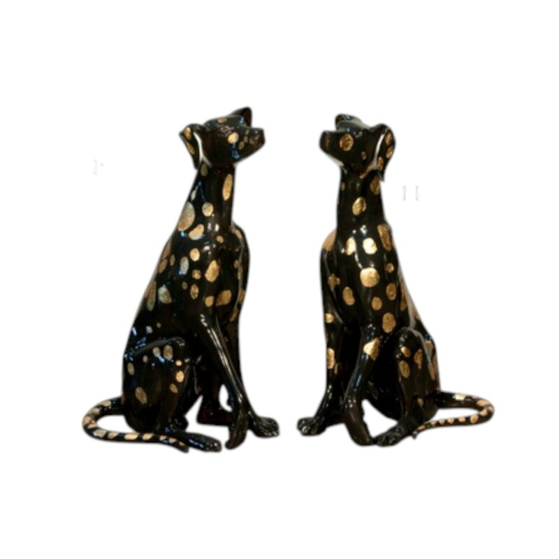 SRB056009C Bronze Sitting Dalmatian Dog Sculpture Set by Metropolitan Galleries Inc.