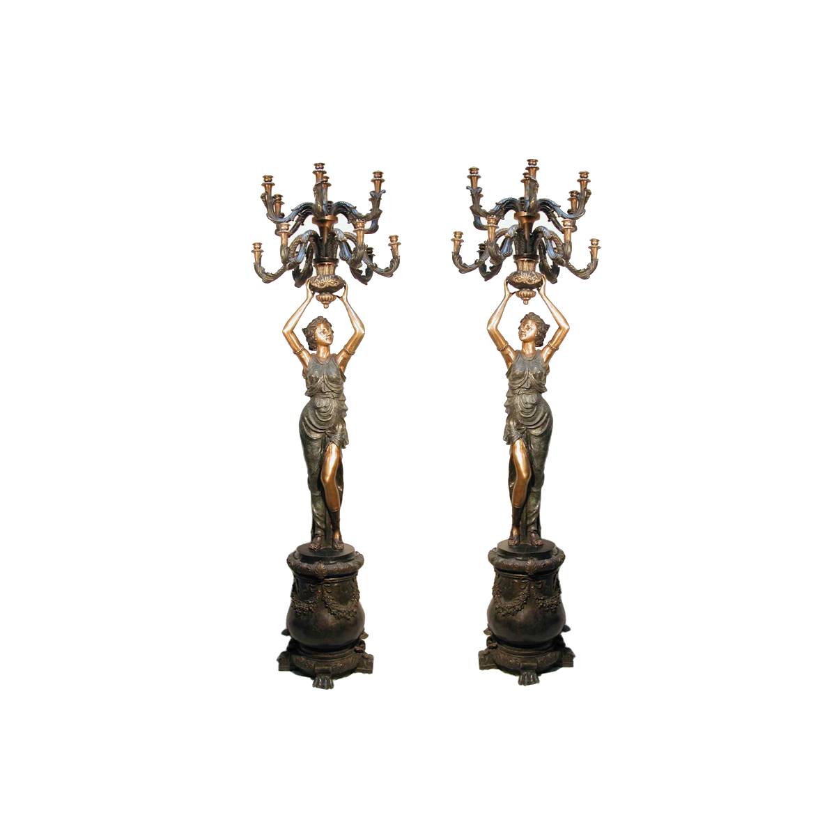 Bronze Lady Candelabra Lamp Sculpture Set