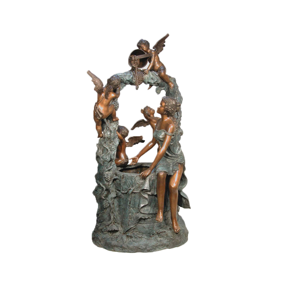 SRB074070 Bronze Lady & Four Cupids at Water Well Fountain by Metropolitan Galleries Inc