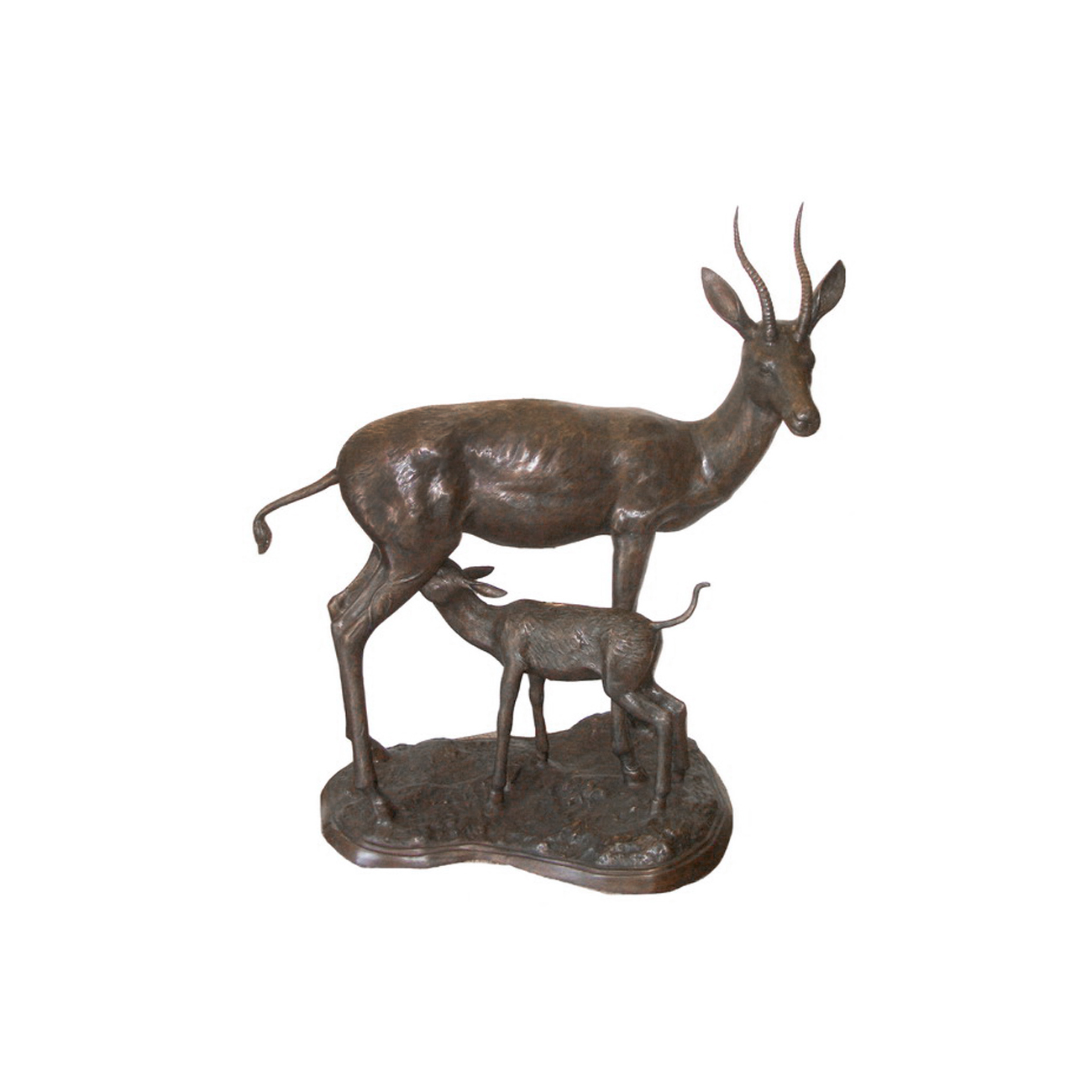 Bronze Antelope & Nursing Calf Sculpture