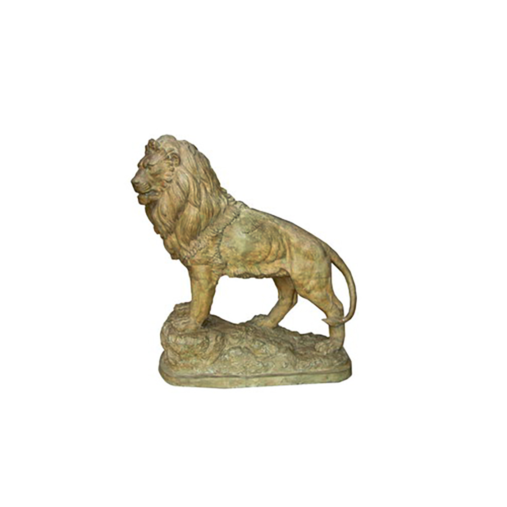 Bronze Standing Lion on Base Sculpture