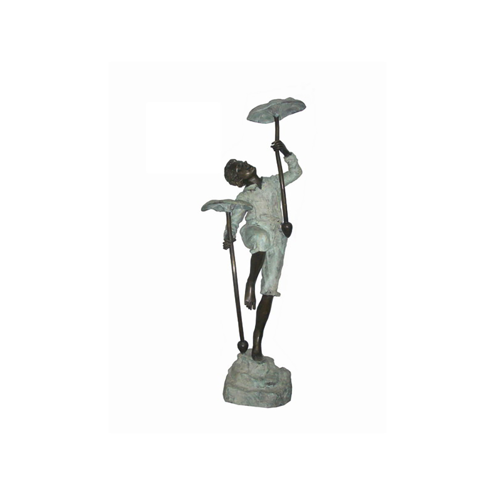 SRB705130 Bronze Frolicking Boy with Umbrellas Fountain Sculpture by Metropolitan Galleries Inc