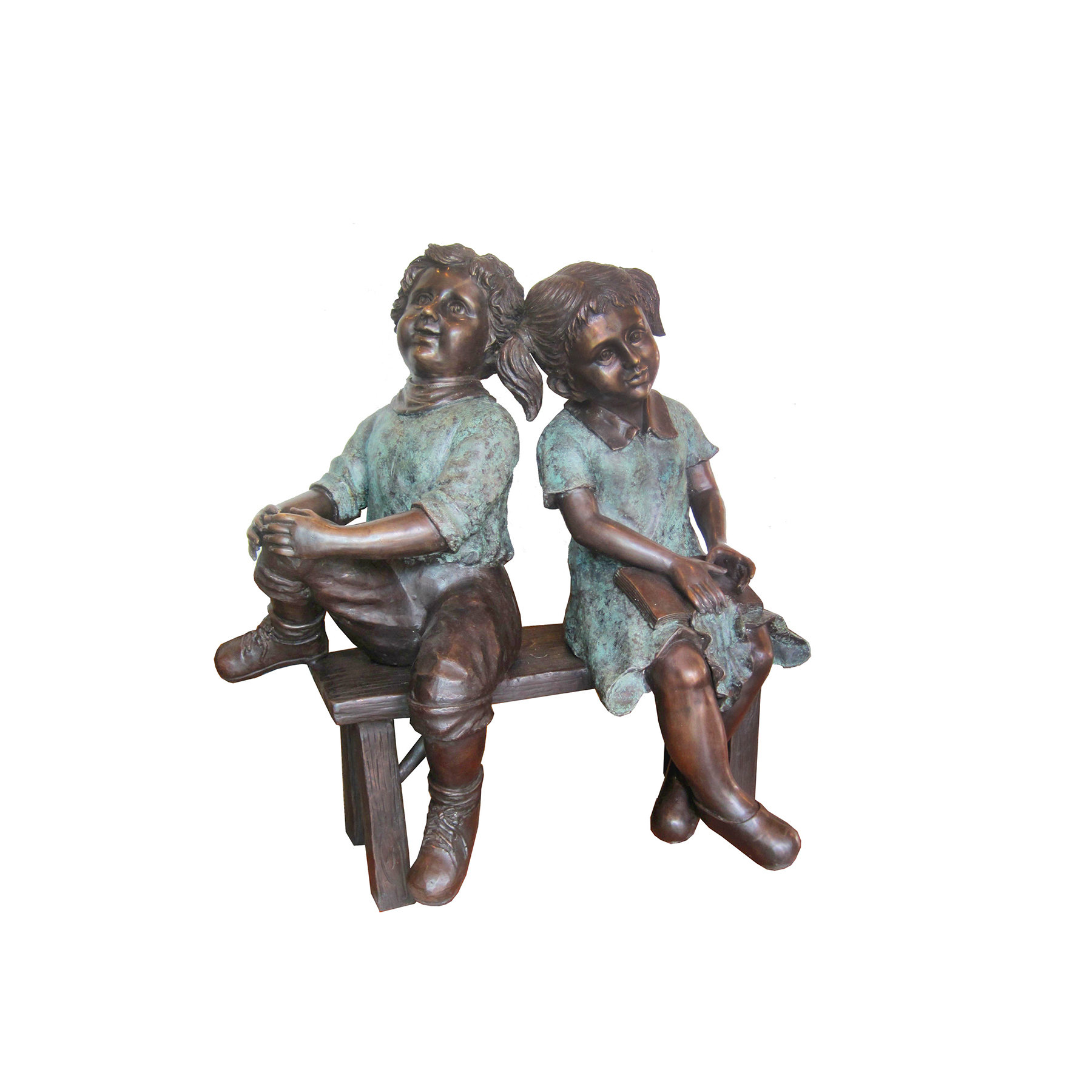 Bronze Boy & Girl on Bench Sculpture