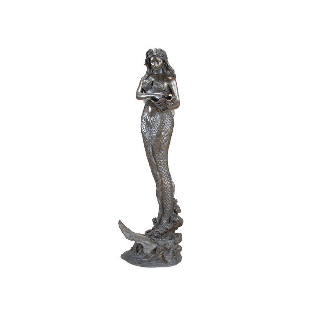 SRB705816 Bronze Standing Mermaid holding Shell Fountain Sculpture by Metropolitan Galleries Inc