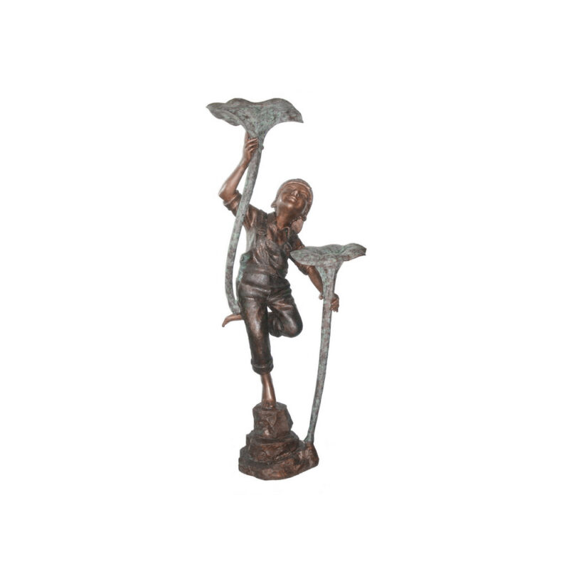 SRB706032 Bronze Boy holding Lotus Flowers Fountain Sculpture by Metropolitan Galleries Inc