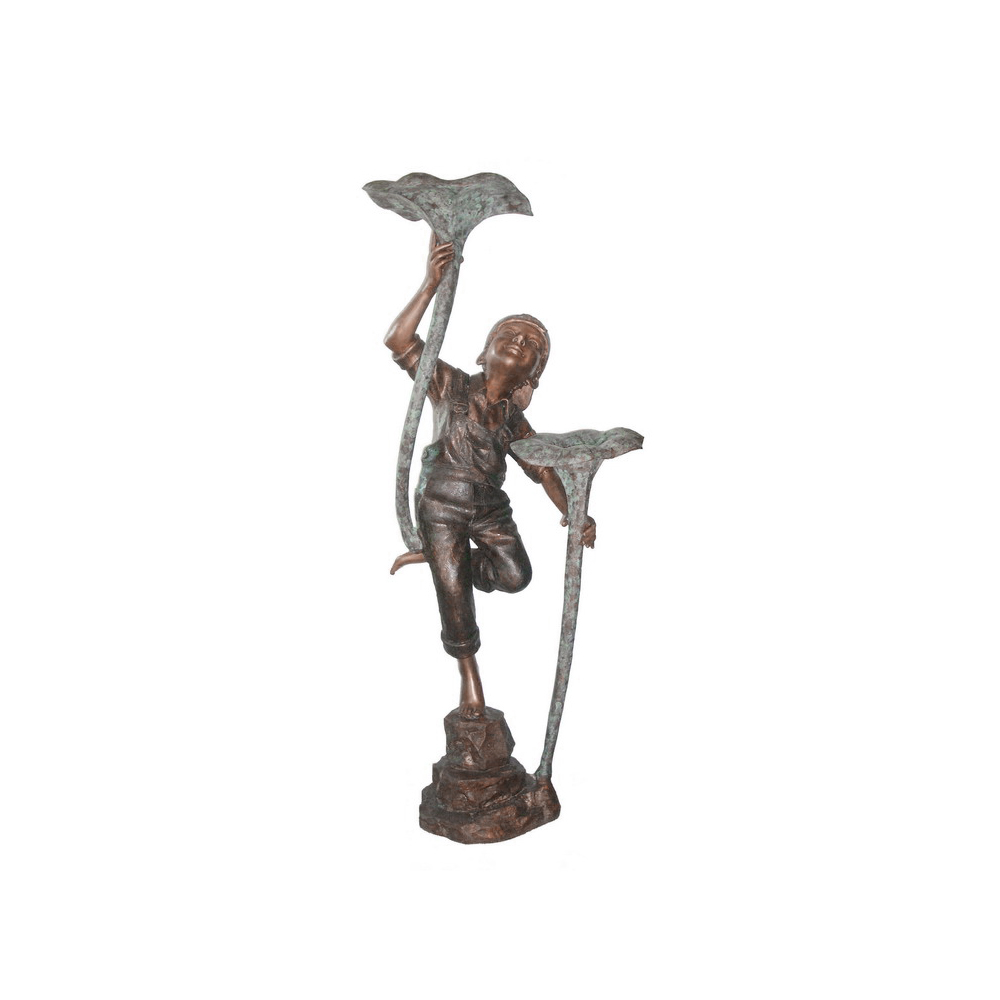 Bronze Boy with Lotus Flowers Fountain Sculpture