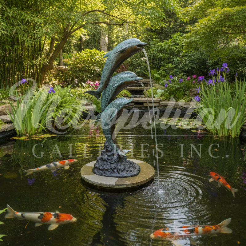SRB706115 Bronze Three Dolphins Fountain Sculpture by Metropolitan Galleries Inc. Vignette AI WM